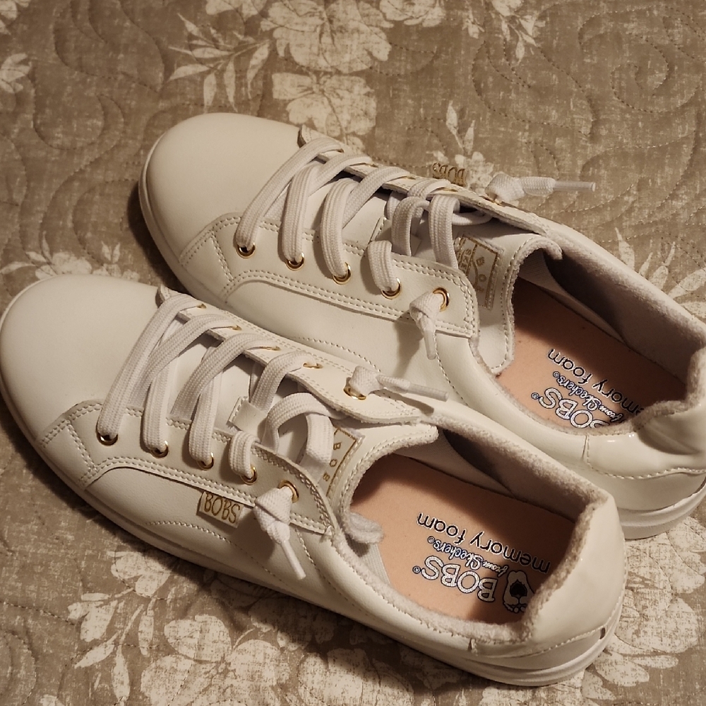 Skechers BOBS White Leather Sneakers